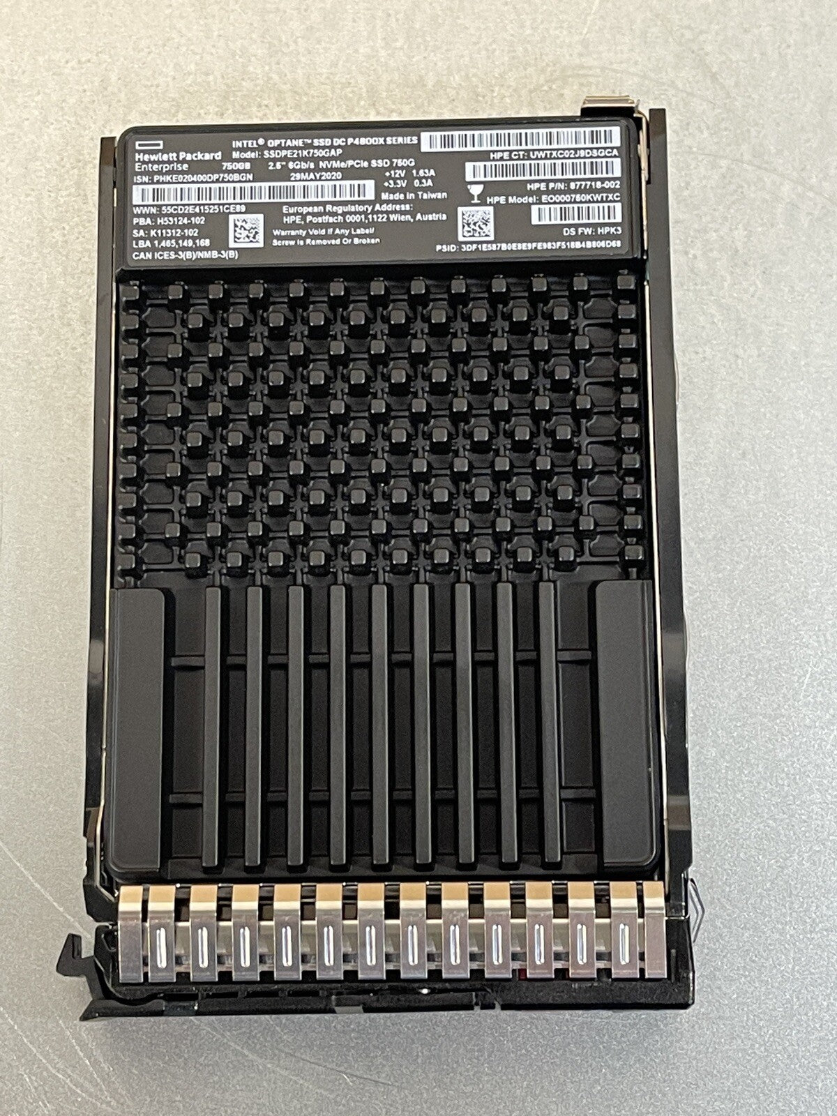 HPE Intel Optane 750GB U.2 NVMe x4 Write Intensive SFF SSD 30 DWPD Gen3 WI SCN