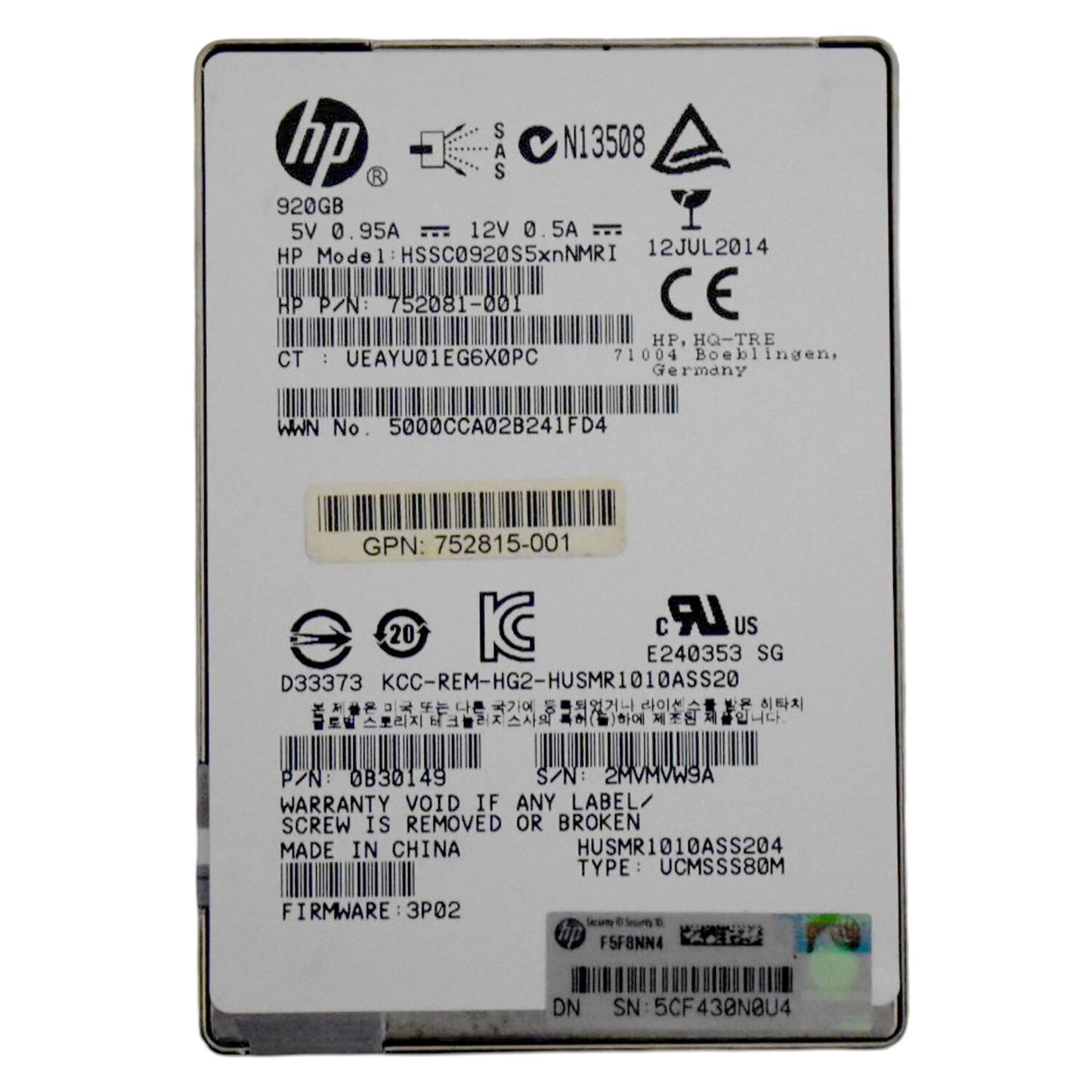 HP HSSC0920S5xnNMRI 920GB MLC SAS 6Gbps 2.5" SFF Solid State Drive 0B30149 (NOT FOR HOME PC)