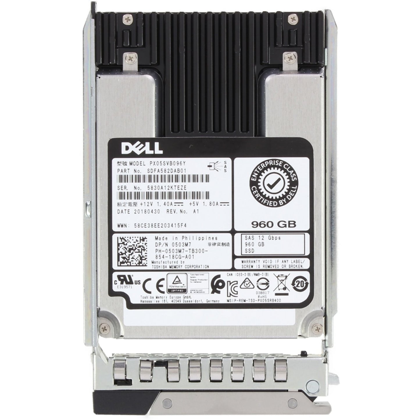 Dell 960GB 12Gbps SAS MU MLC 2.5 SSD PX05SVB096Y CPO (503M7) -R (NOT FOR HOME PC)