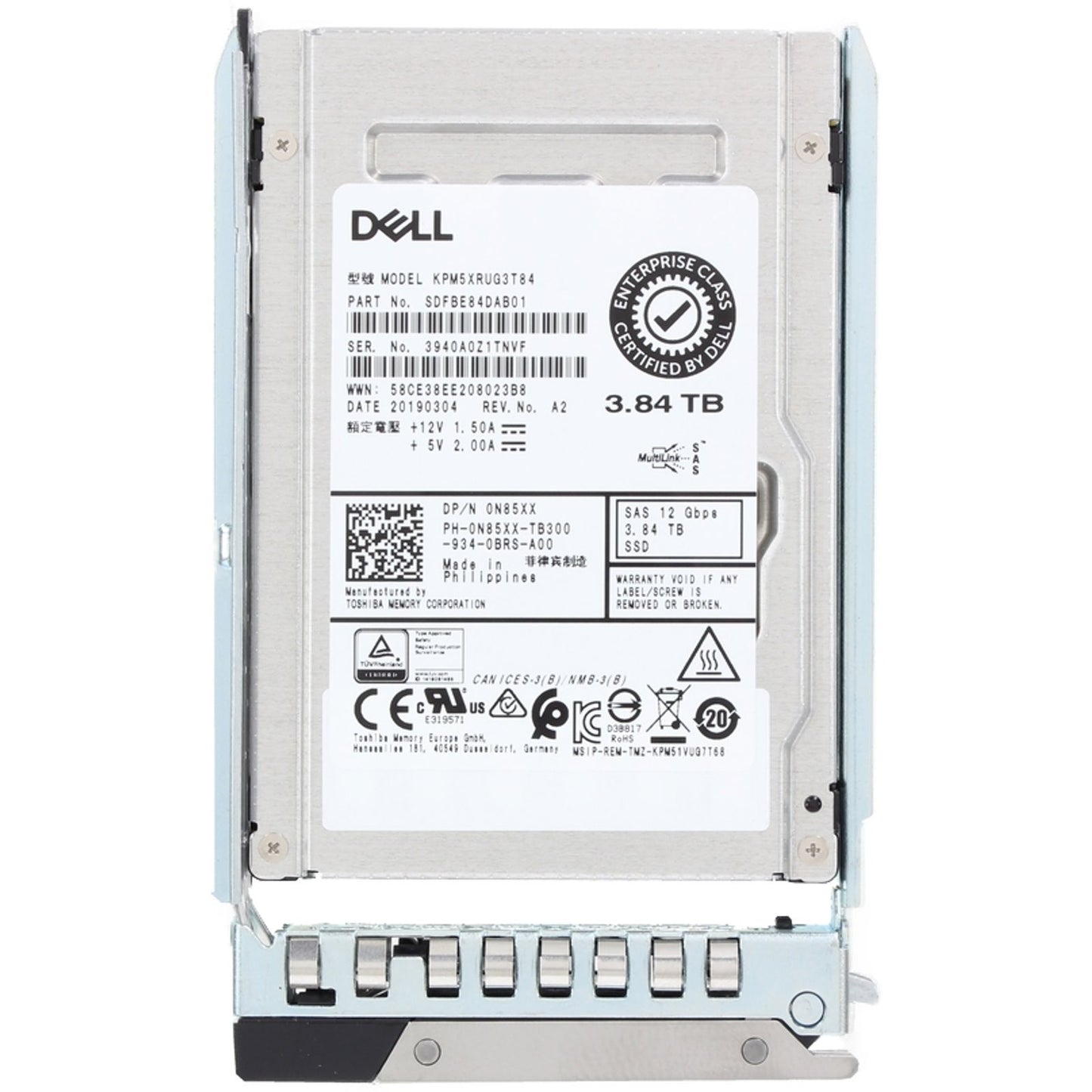 Dell 3.84TB 12Gbps SAS RI TLC 2.5 SSD KPM5XRUG3T84 (ME4) CPO (N85XX) -CO3 (NOT FOR HOME PC)