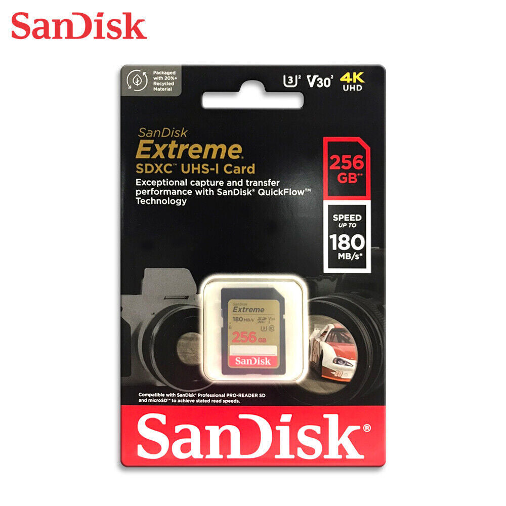SanDisk 256GB Extreme SD SDXC Card 180MB/s Class 104K Memory SDSDXVV-256G
