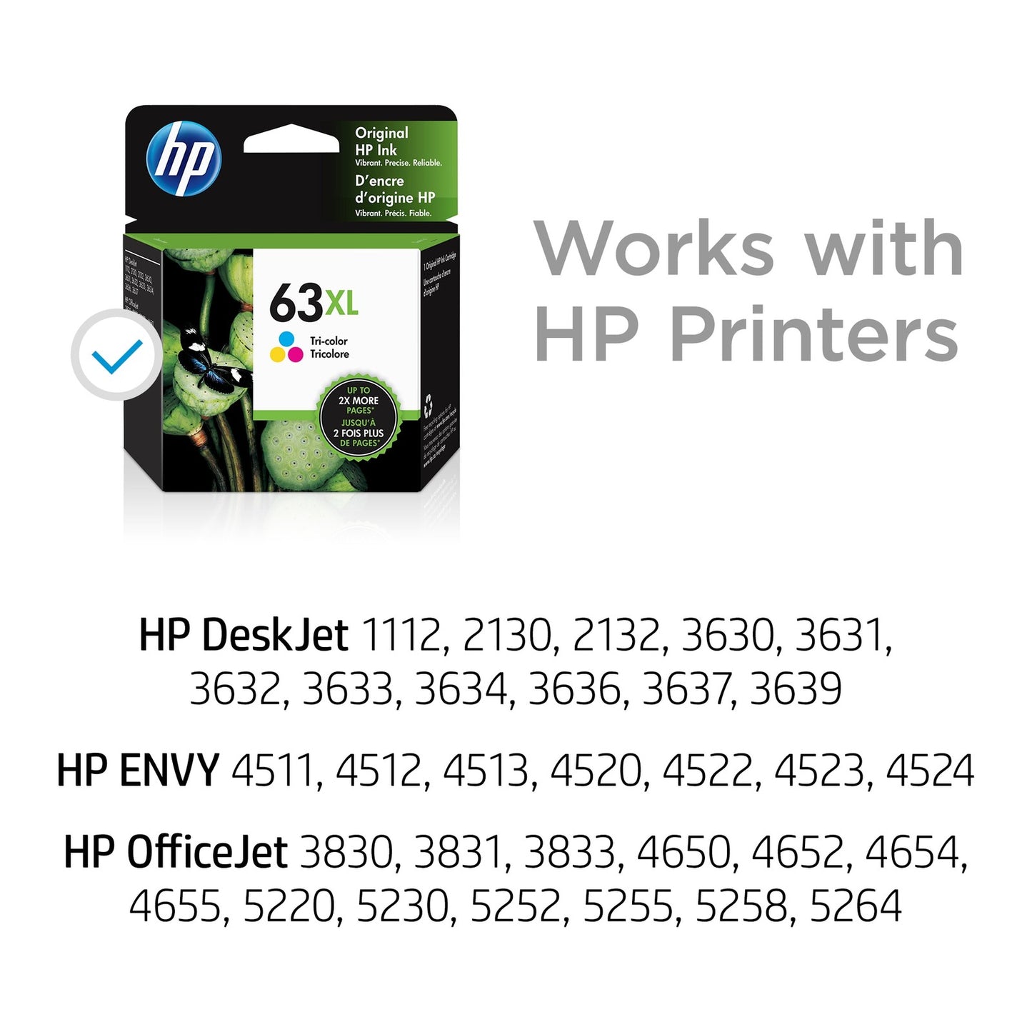 HP 63XL High Yield Tri-color Original Ink Cartridge, ~300 pages, F6U63AN#140