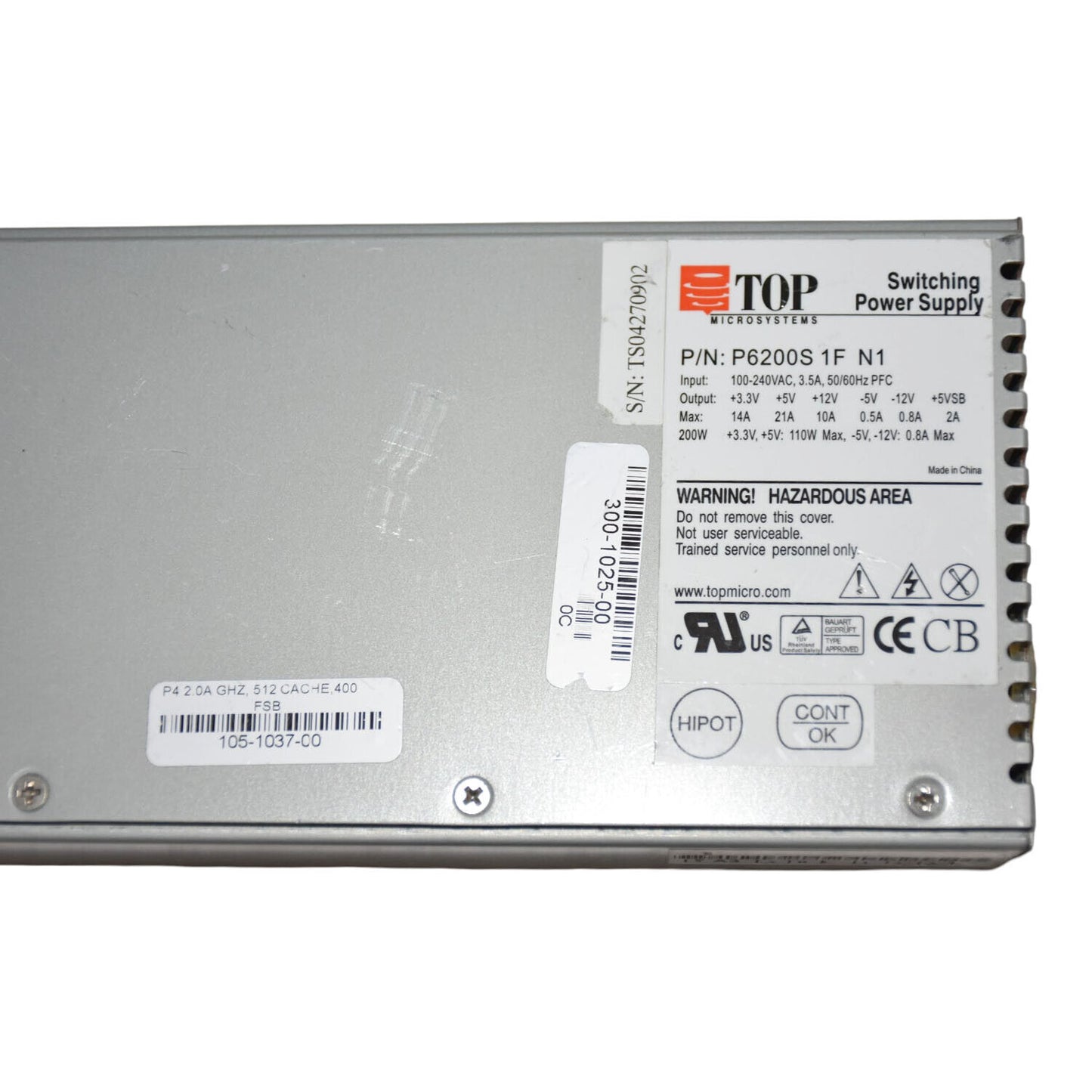 Genuine Top Microsystems 200W 12V 1Fan ATX Power Supply P6200S 1F ND 105-1037-00