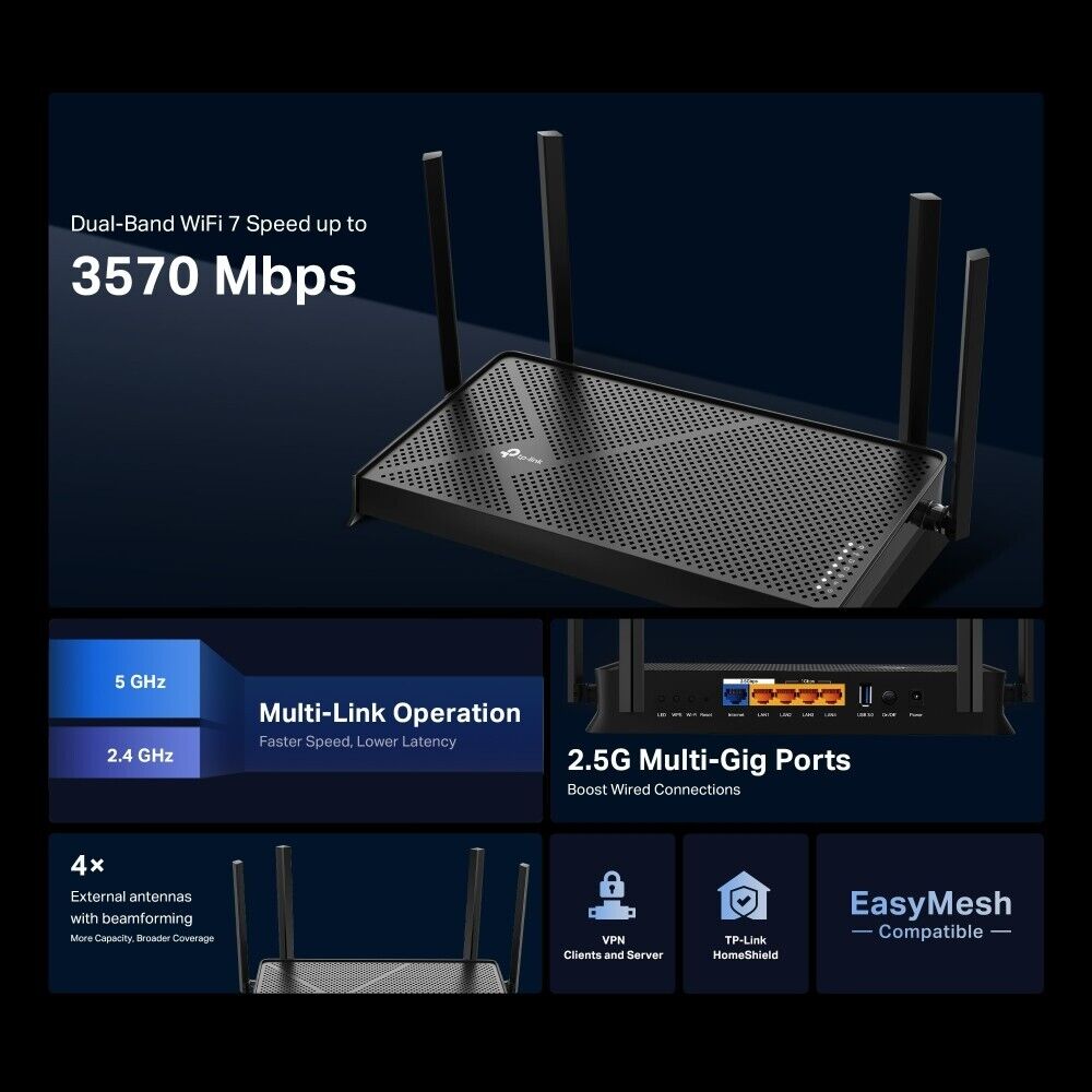 TP-Link Archer BE230 | BE3600 Wireless Dual-Band MU-MIMO Gigabit Wi-Fi 7 Router