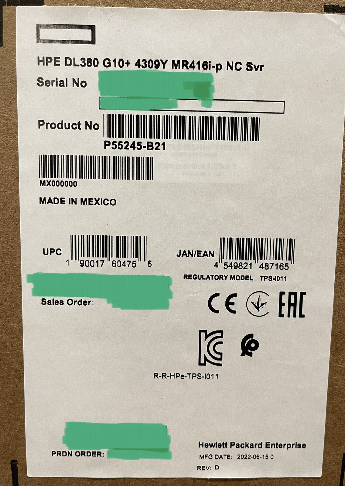 HPE DL380 Gen10 Plus Xeon 4309Y 32GB RAM 8xSFF 800W PSU SATA/SAS/NVMe MR416i-p (NOT FOR HOME PC)