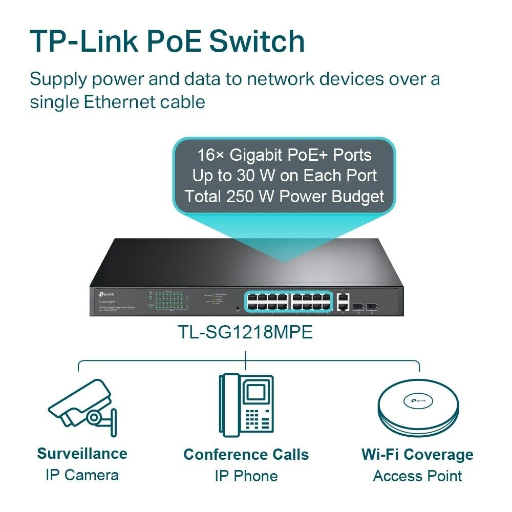 TP-Link TL-SG1218MPE | 18-Port 1000Mb Gigabit Easy Smart Switch | 16* PoE+ Port