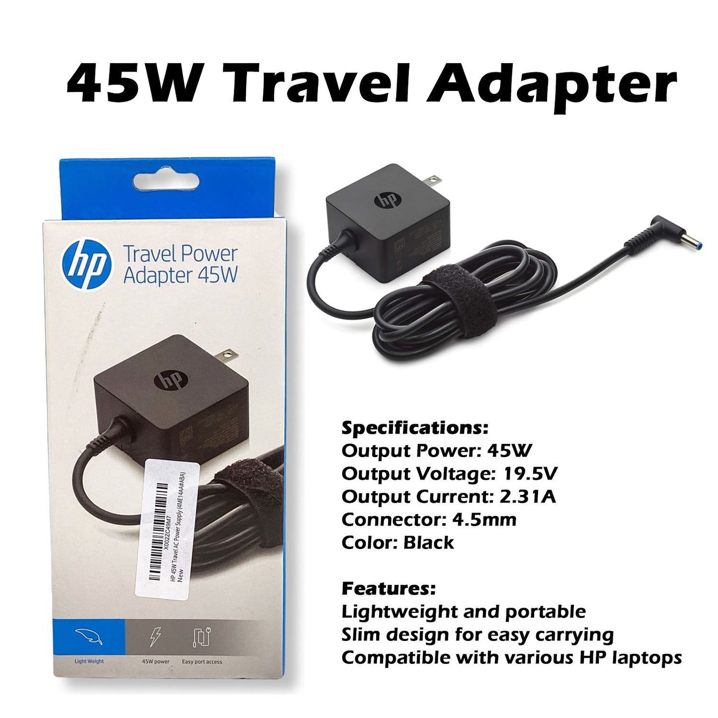 HP 4ME14AA#ABA Travel Power Adapter 45W 4.5mm Connector