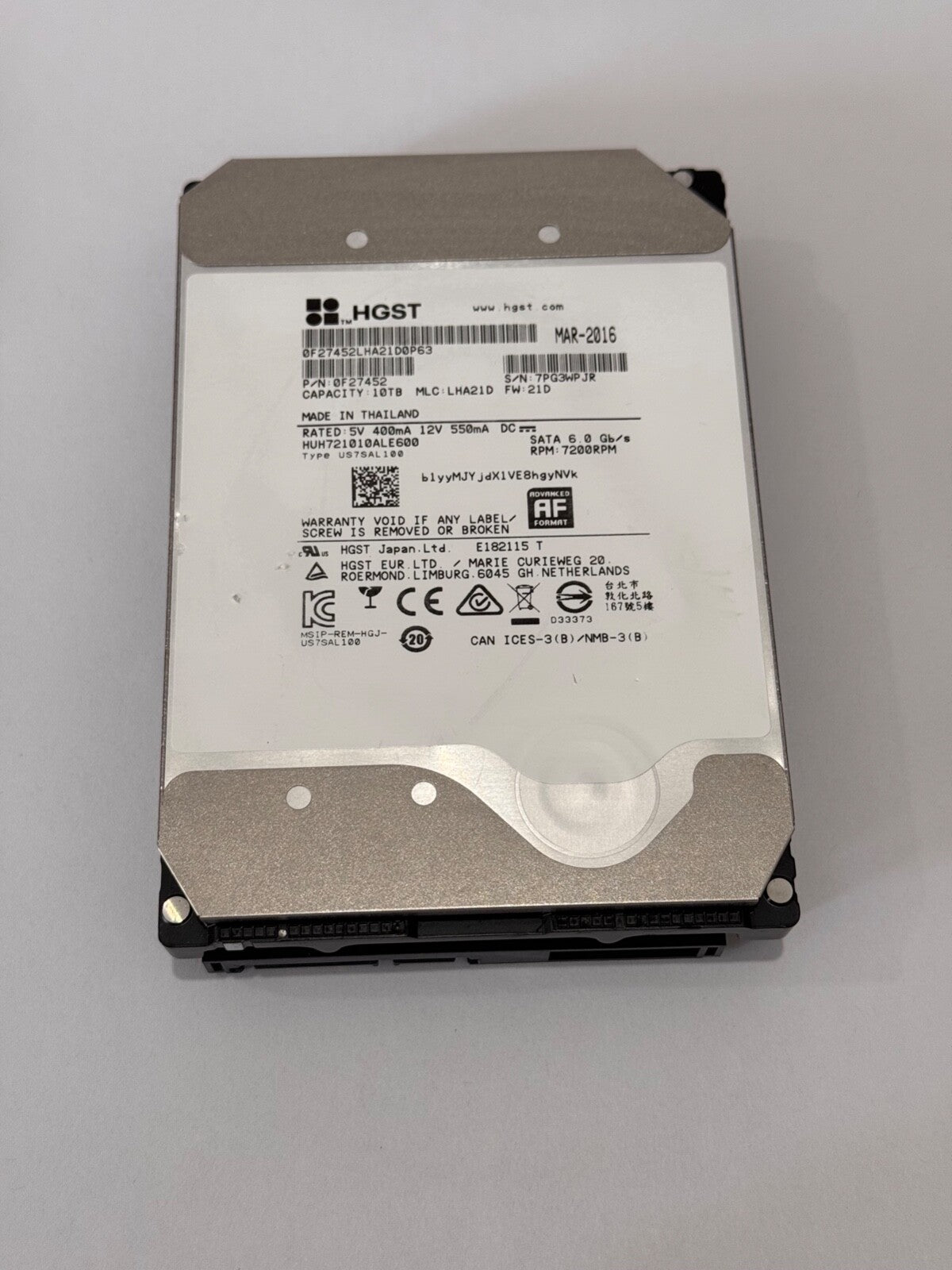 WD HGST DC HC510 HUH721010ALE600 10TB 6Gb/s 7.2K RPM 3.5" SATA HDD
