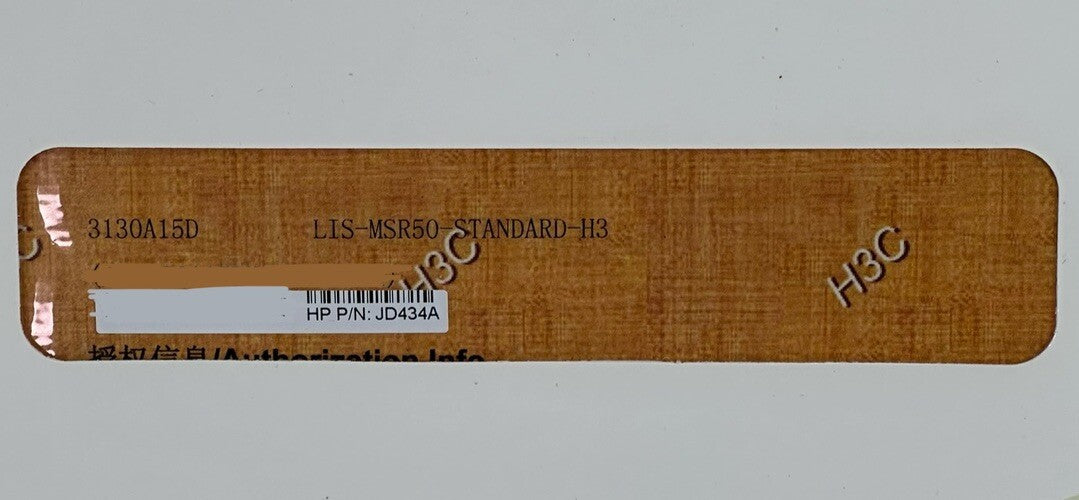 HP JD434A H3C A-MSR50 Router Software License 3130A15D LIS-MSR50-STANDARD-H3