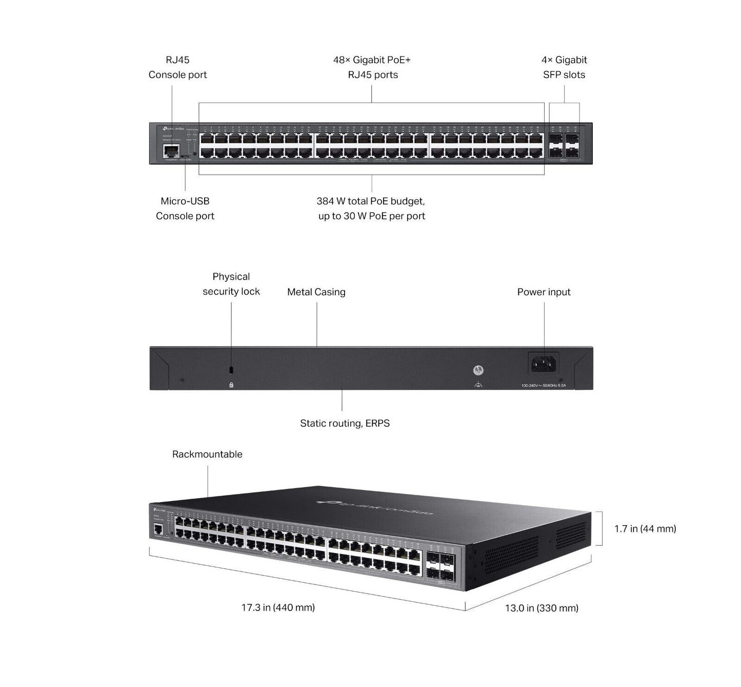 TP-Link SG3452P | Omada 52-Port Gigabit L2+ Managed Switch | 48* PoE+ | 4* SFP