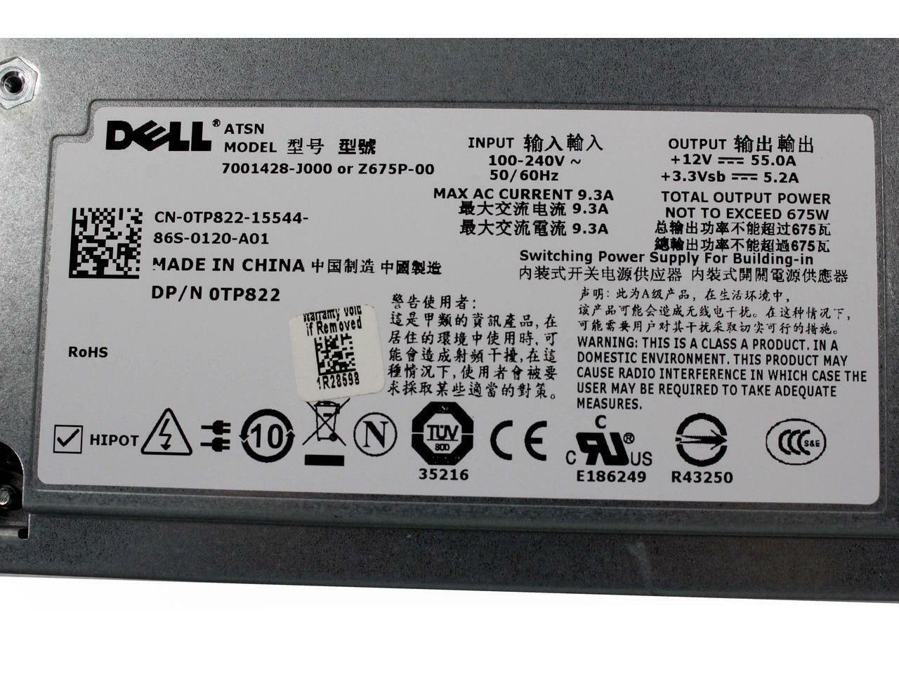 Dell PowerEdge T605 Server Power Supply 675W 7001428-J000 Z675P-00 TP822