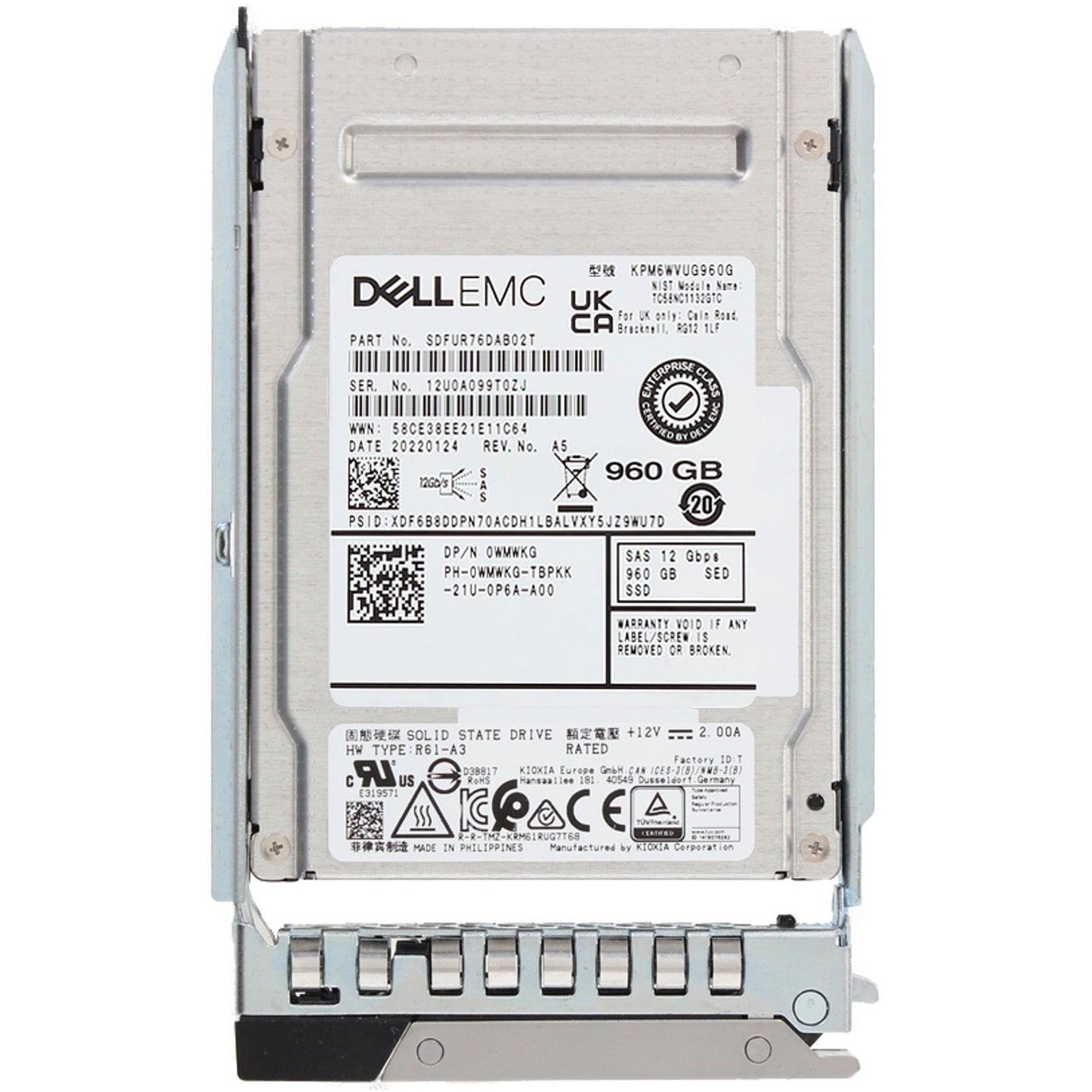 Dell 960GB 12/24Gbps SAS MU TLC SED FIPS 2.5 SSD KPM6WVUG960G CPO (WMWKG) -R (NOT FOR HOME PC)