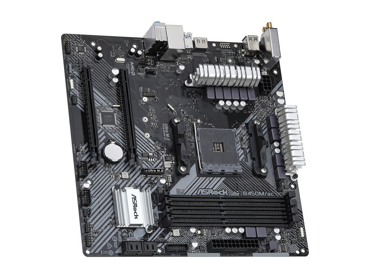 ASRock B450M/AC R2.0 AM4 AMD Promontory B450 SATA 6Gb/s Micro ATX Motherboard