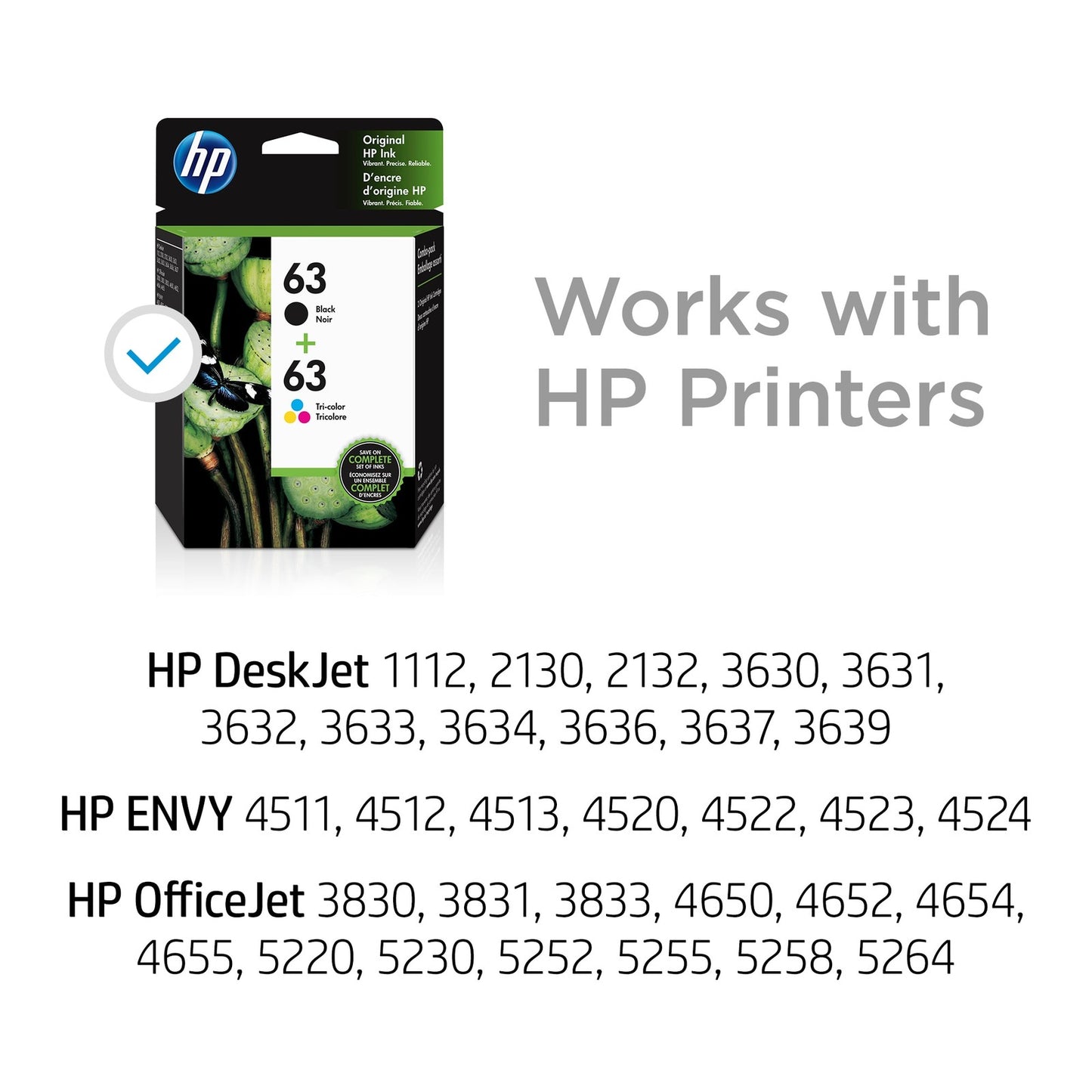HP 63 2-pack Black/Tri-color Original Ink Cartridges, ~170 pages, L0R46AN#140