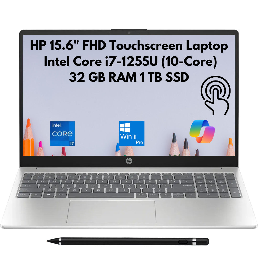 HP 15.6" FHD Touch 10-Core i7-1255U 32GB 1TB PCIe SSD Webcam Stylus Win 11 Pro