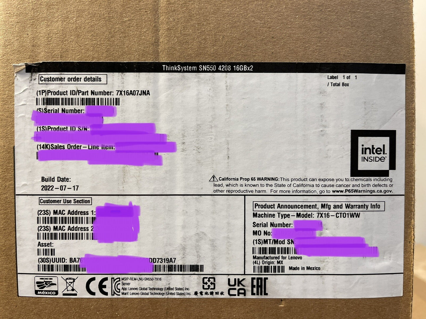 Lenovo ThinkSystem SN550 Server Node Xeon Silver 4208 32GB RAM 4x 10GE SATA/NVMe