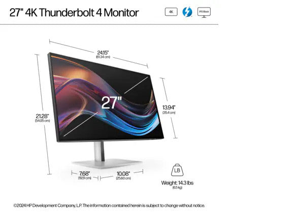 HP Series 7 Pro 27 inch 4K Thunderbolt 4 Monitor - 727pk 27" 4K UHD (3840 x
