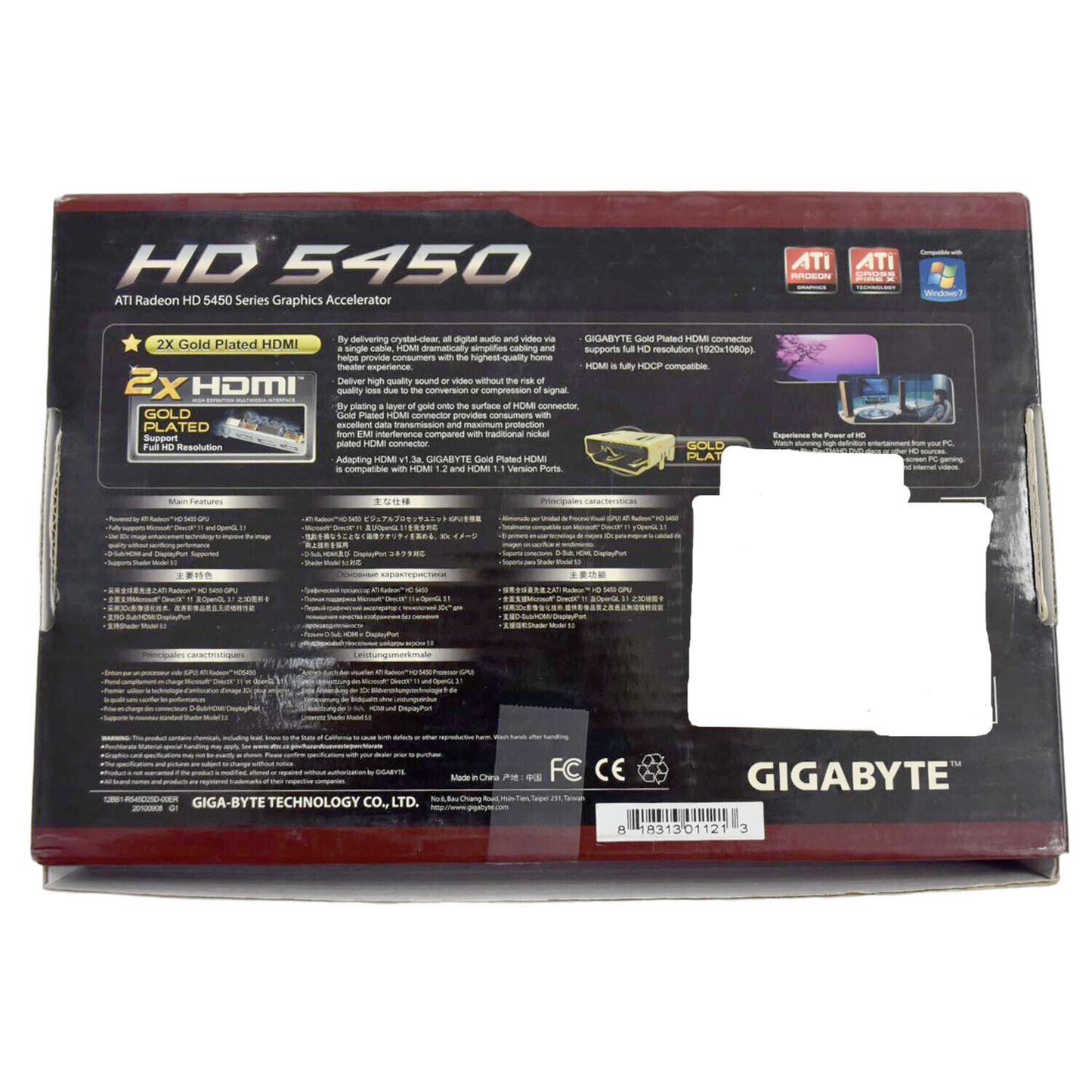 Gigabyte ATI Radeon HD 5450 512MB DDR3 PCI-E HDMI DVI VGA Graphics Card