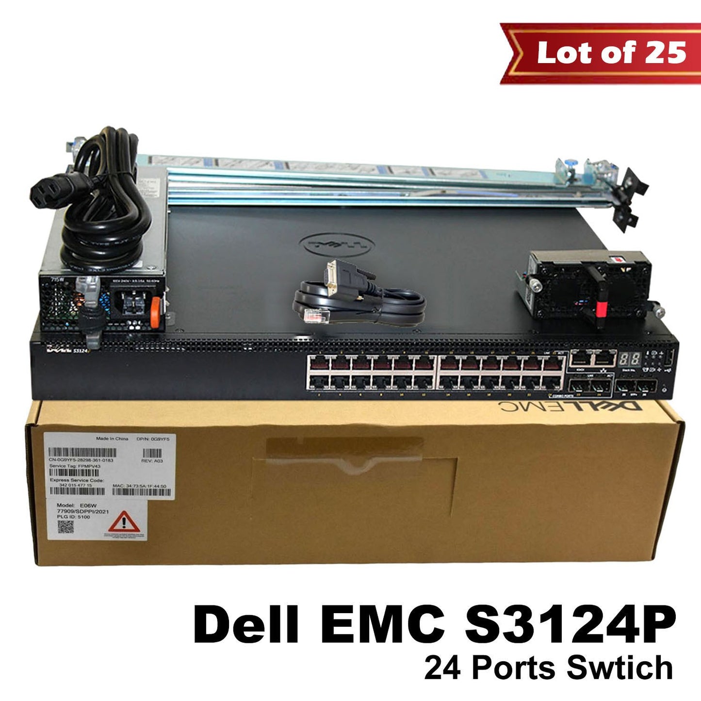 Lot of 25 Dell PowerSwitch S3124P 24-Ports 1GbE PoE+ L3 2x 10GbE Switch F8NYC