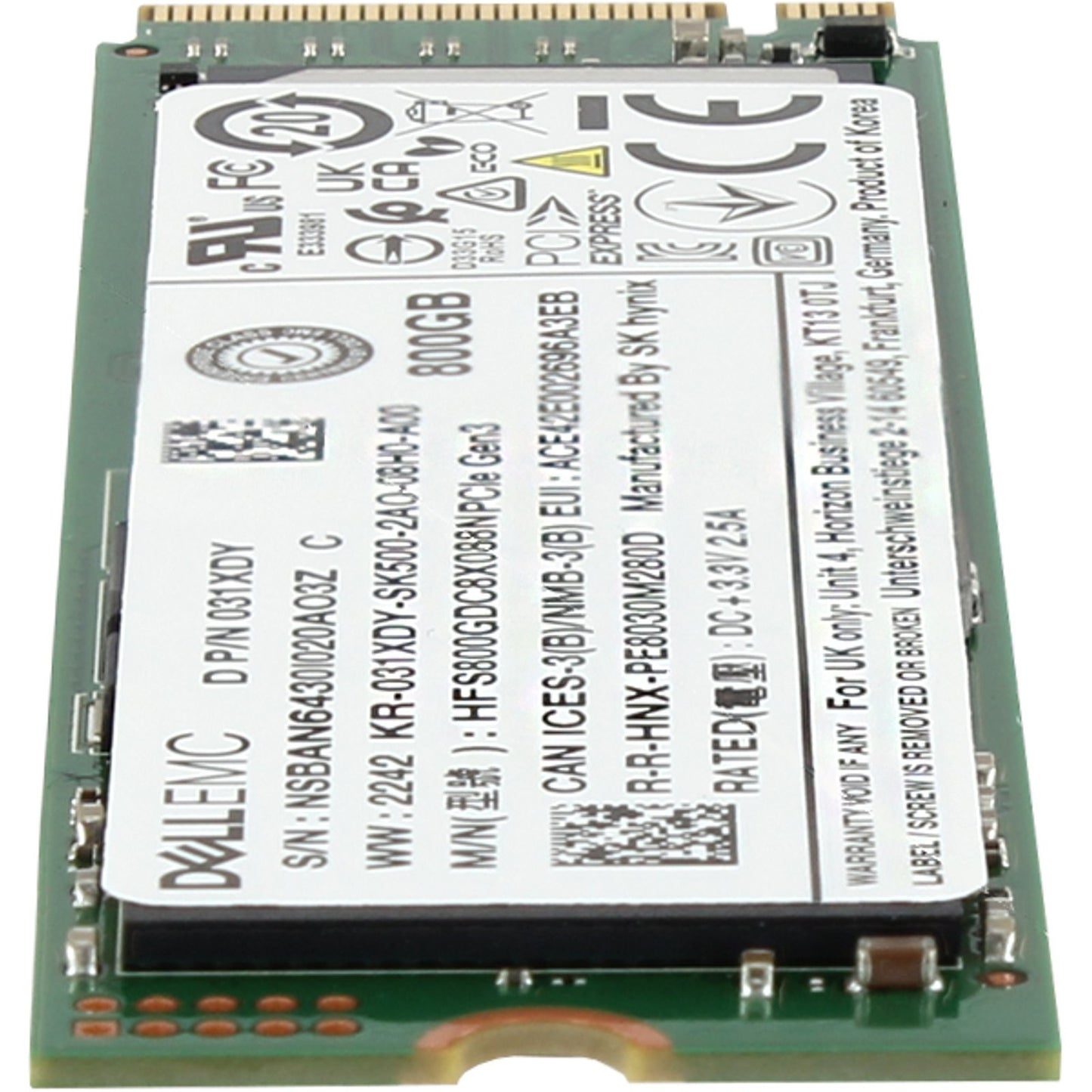 Dell 800GB Gen3 NVMe MU TLC 2280 M.2 SSD PE8030 (31XDY)