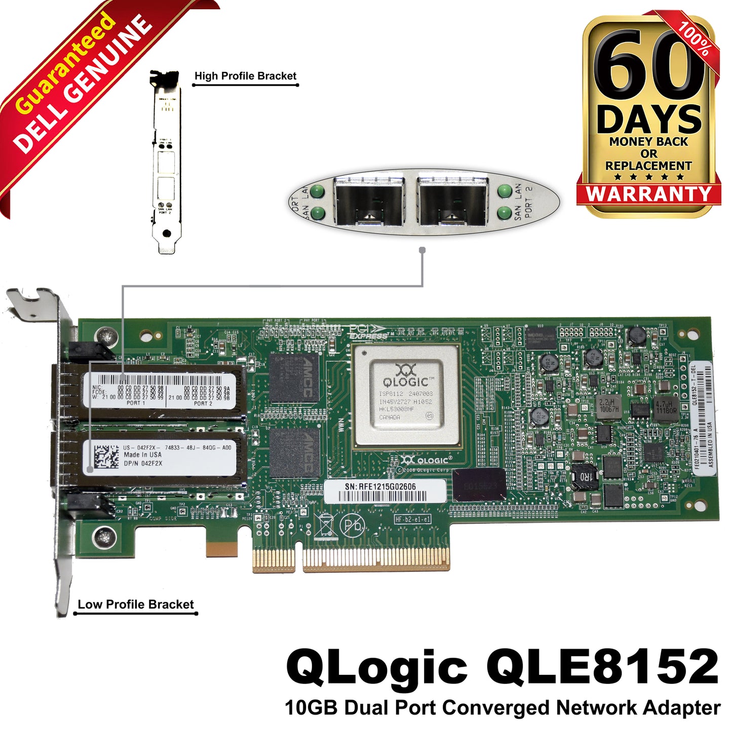 Dell QLogic QLE8152 Dual 10GbE 2-Port Converged Network Adapter Card 42F2X