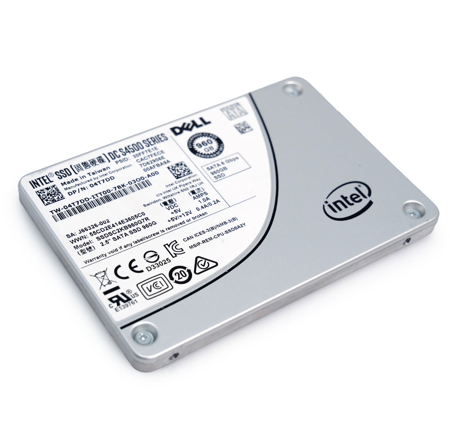 Dell/Intel DC S4500 960GB SATA 6Gb/s 2.5" Enterprise SSD - 04T7DD/SSDSC2KB960G7R