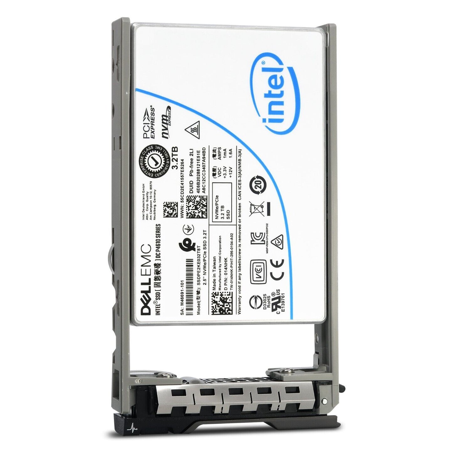 DELL 014NHK Intel DC P4610 Series 3.2TB PCIe 3.1 x4 NVMe U.2 2.5" SSD w/G13 Tray