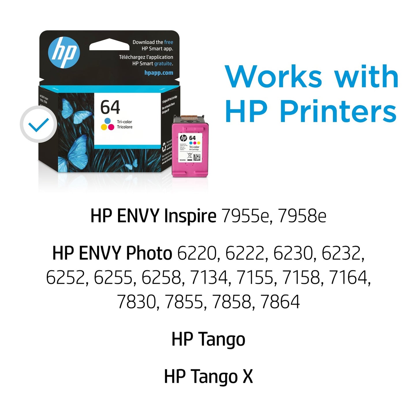 HP 64 Tri-color Original Ink Cartridge, ~165 pages, N9J89AN#140