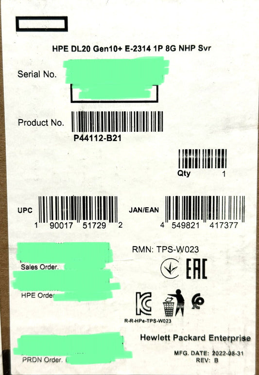 HPE ProLiant DL20 Gen10+Plus 1U Server Xeon E-2314 2.80GHz 290W PSU 8GB 2LFF-NHP