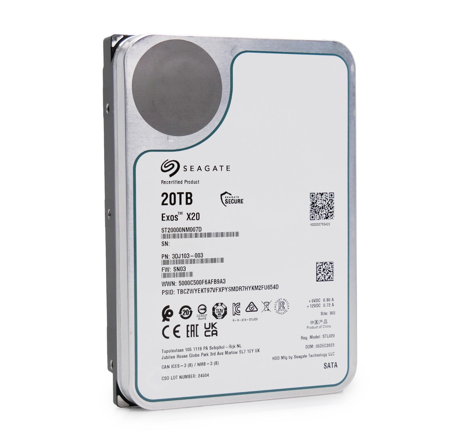 Seagate Exos X20 20TB 7.2K RPM SATA 6Gb/s 3.5" Enterprise HDD - ST20000NM007D