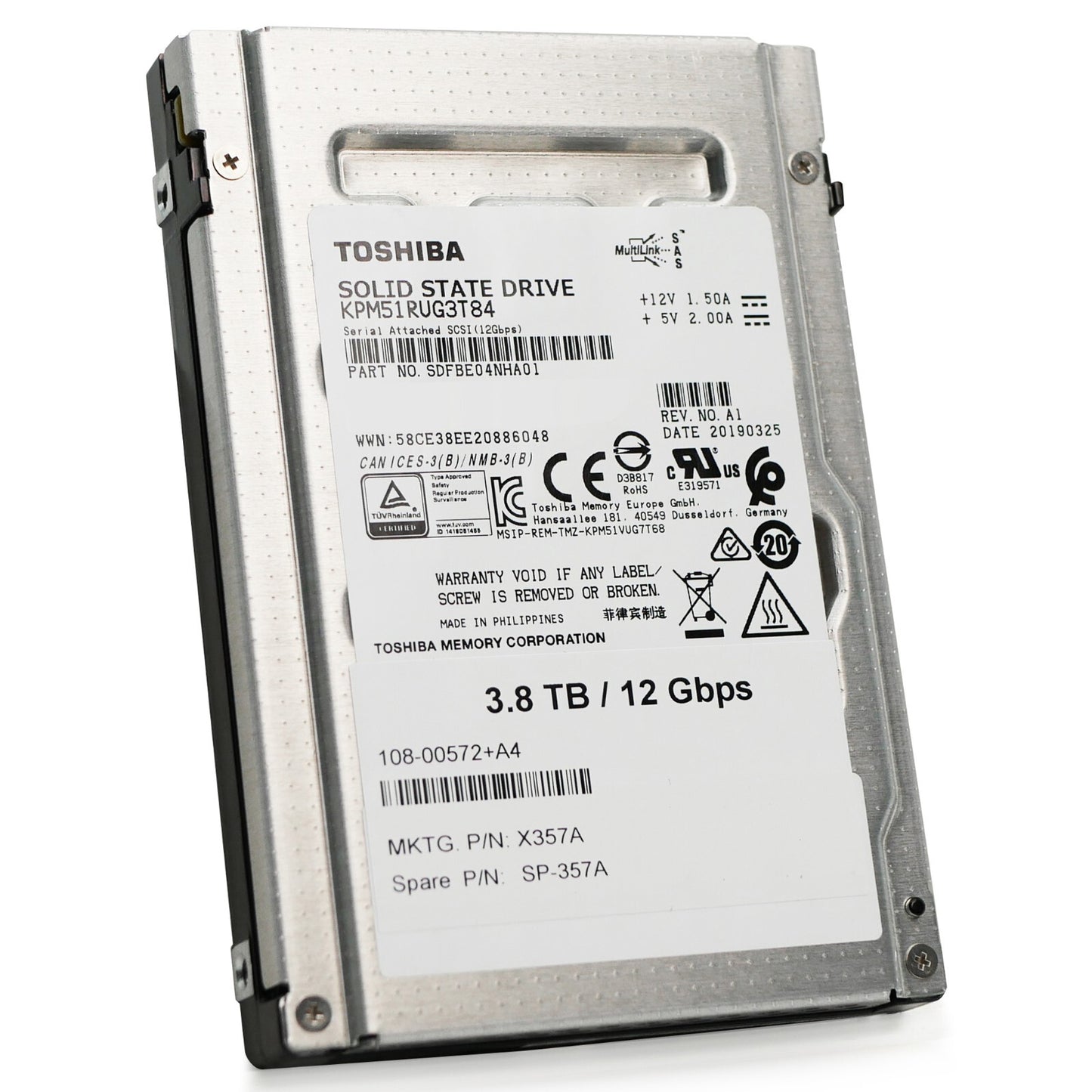 Toshiba/Kioxia PM5-R 3.84TB SAS 12Gb/s 2.5in Enterprise SSD KPM51RUG3T84 (NOT FOR HOME PC)