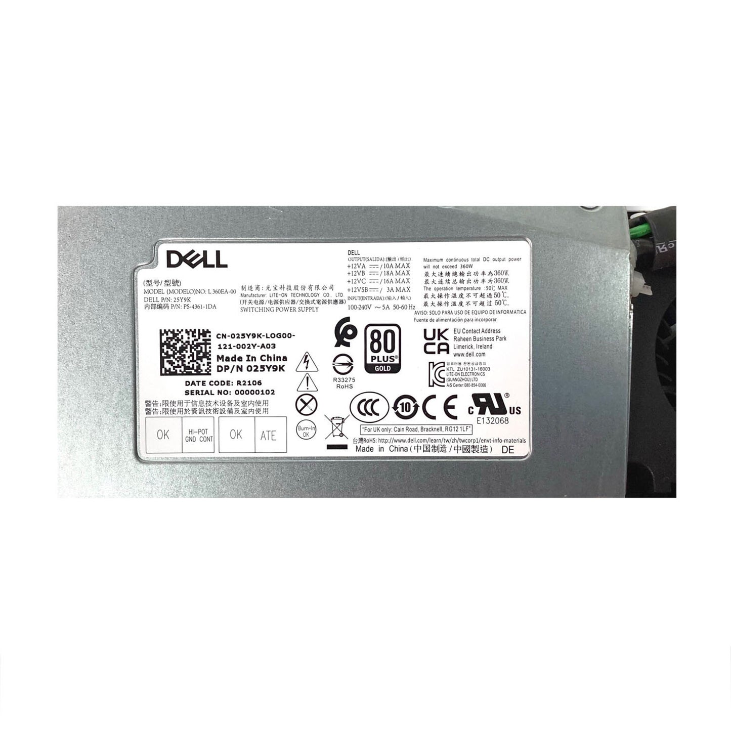 Dell OEM XPS 27 7760 Precision 5720 All In One 360 Watt Power Supply PSU 25Y9K