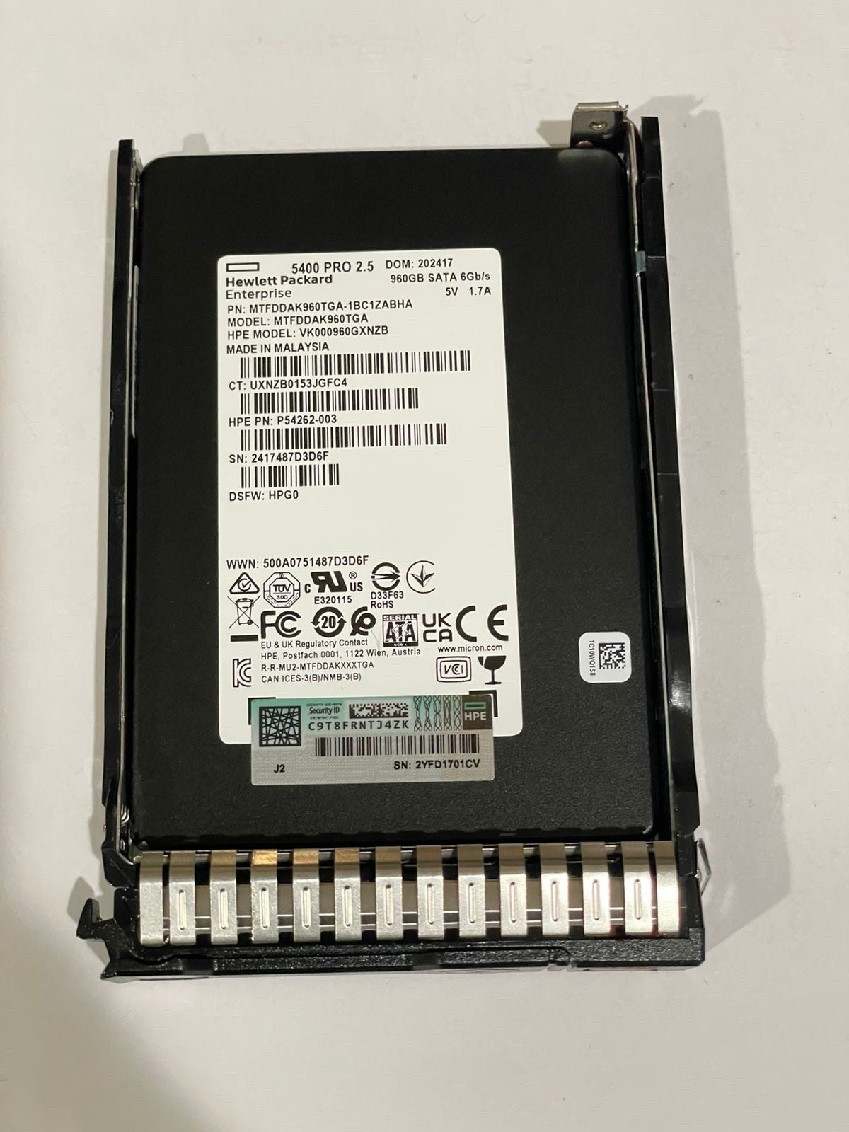 New HPE Micron 5400 Pro MTFDDAK960TGA 960GB 2.5" P54262-003 SATA SSD
