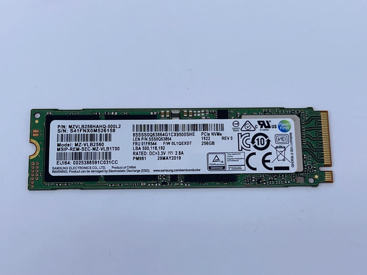 LENOVO SAMSUNG PM981 256Gb MZVLB256HAHQ-000L2 PCIe NVMe M.2 2280 SSD