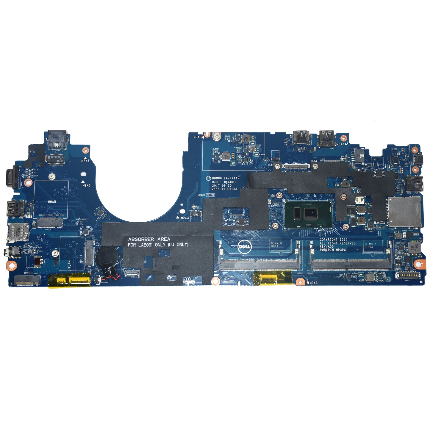 Dell Latitude 5590 Motherboard i5-7300U 2.6GHz CPU Intel Graphics LA-F411P D2N2V