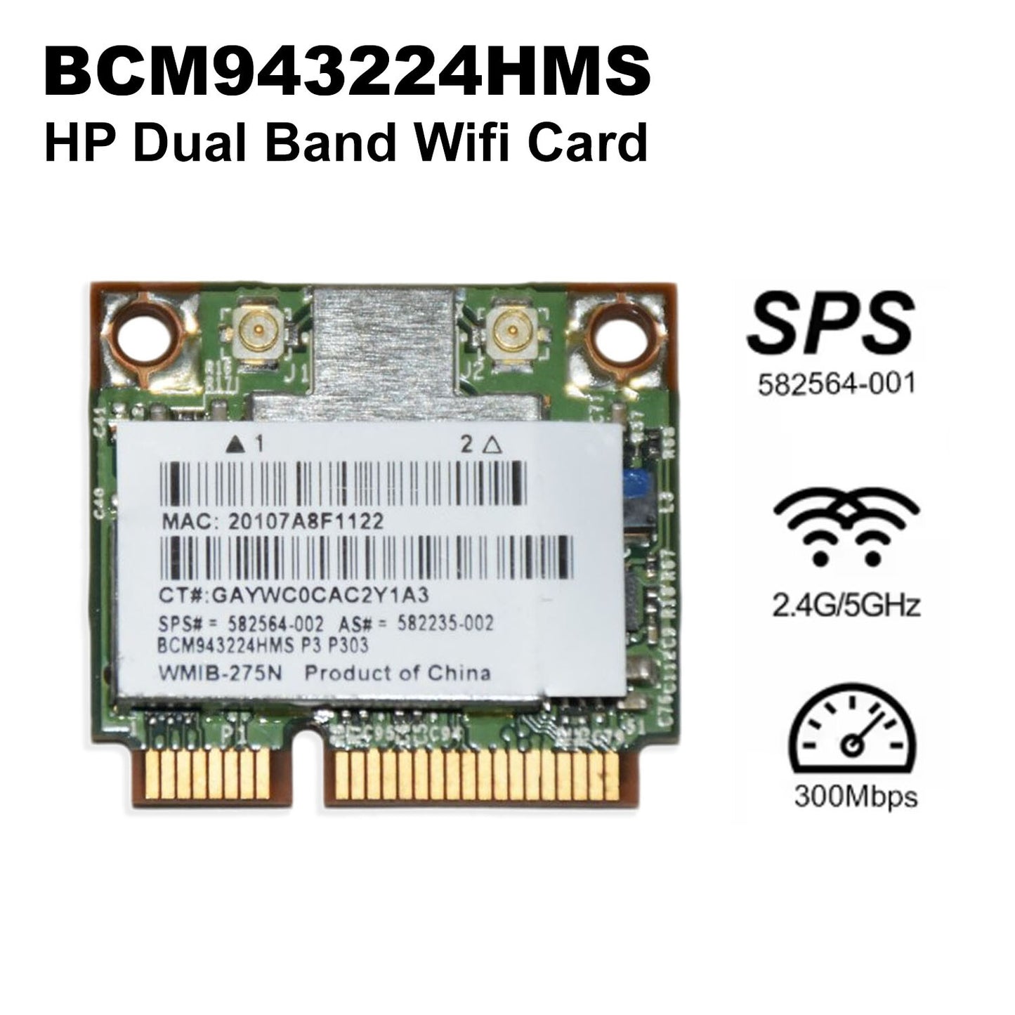 Lot x 5 HP BCM943224HMS Dual Band Wireless Half Mini PCI-e Wifi Card 582236-002