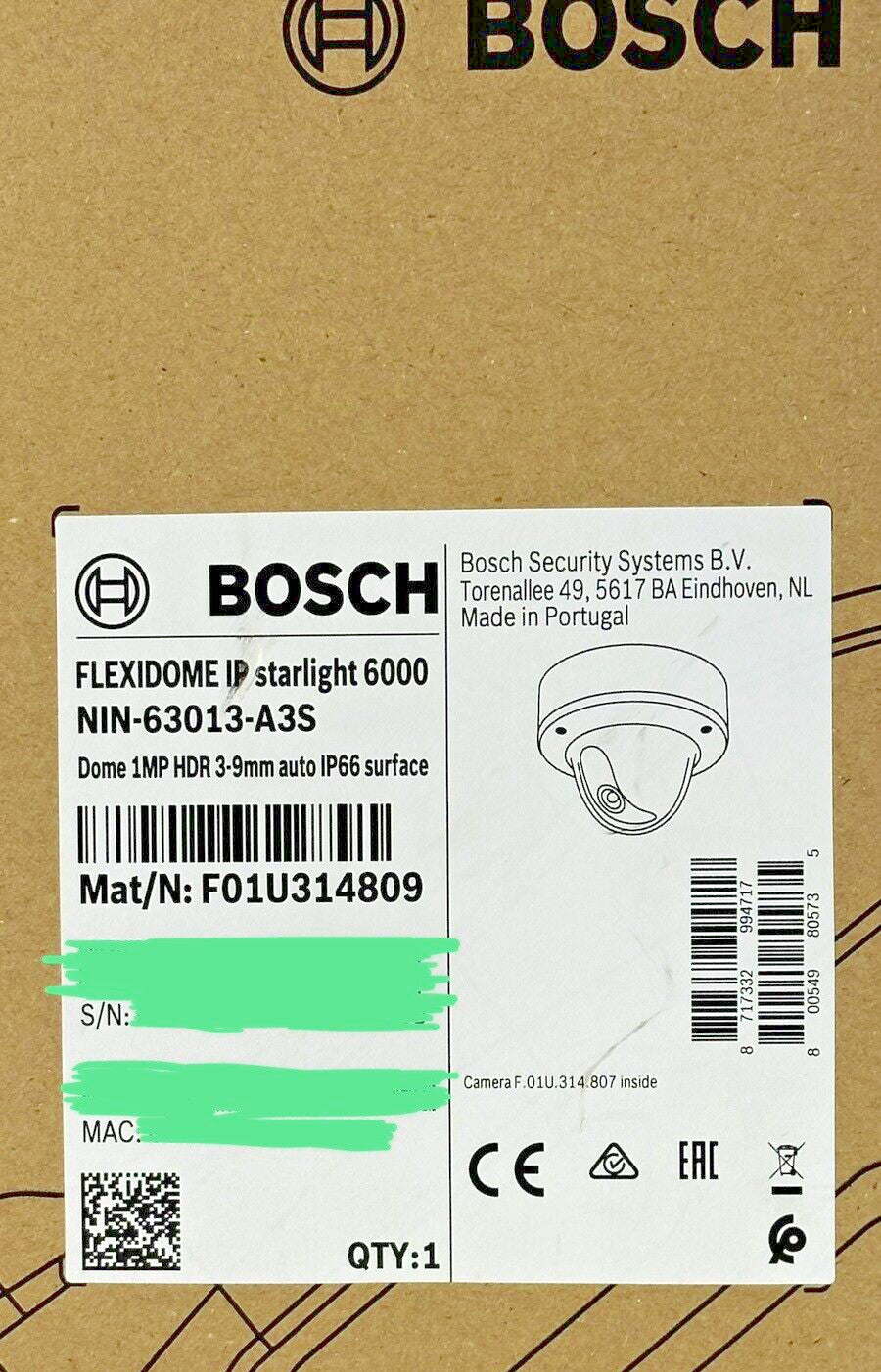 Lot of 4 Bosch NIN-63013-A3S IP 6000 VR Dome 1MP HDR 3-9mm auto IP66 Starlight