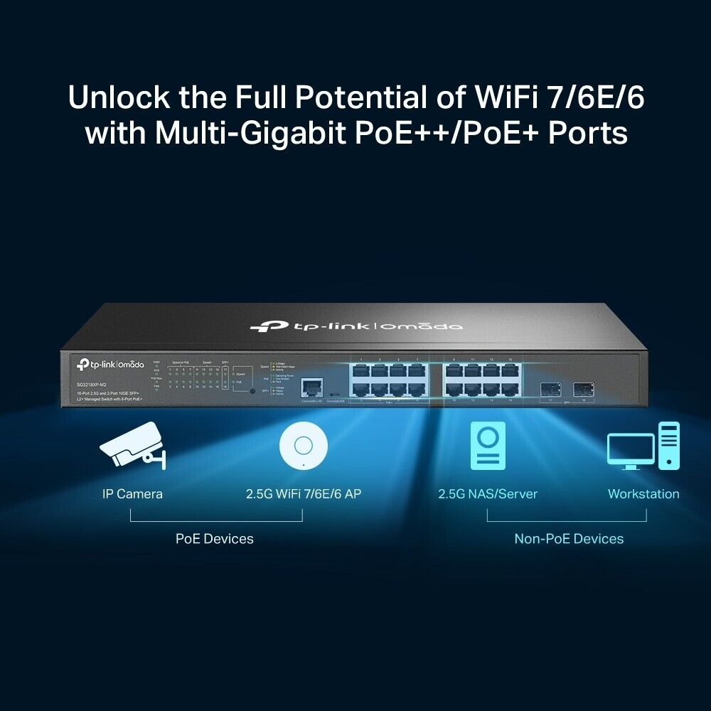 TP-Link SG3218XP-M2 | Omada 16-Port 2.5G L2+ Managed Switch | 8*PoE | 2*10Gb SFP