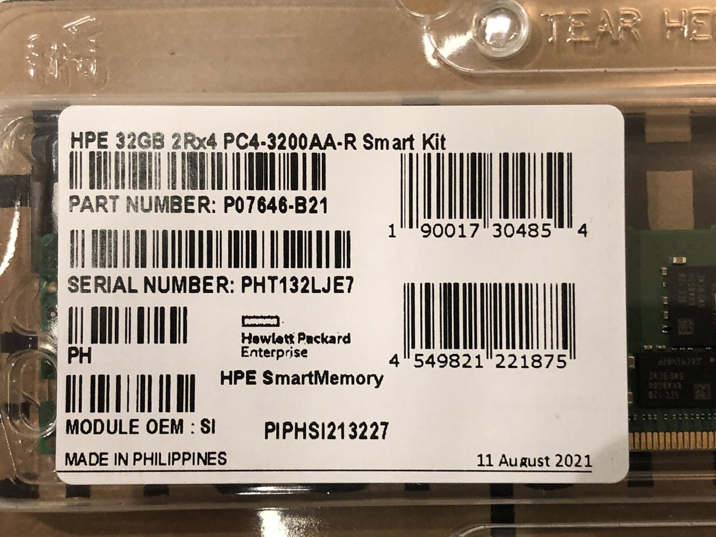 HPE 32GB 2Rx4 DDR4 PC4-3200AA-R ECC Reg Dual Rank Smart Server Memory Ram Kit (NOT FOR HOME PC)