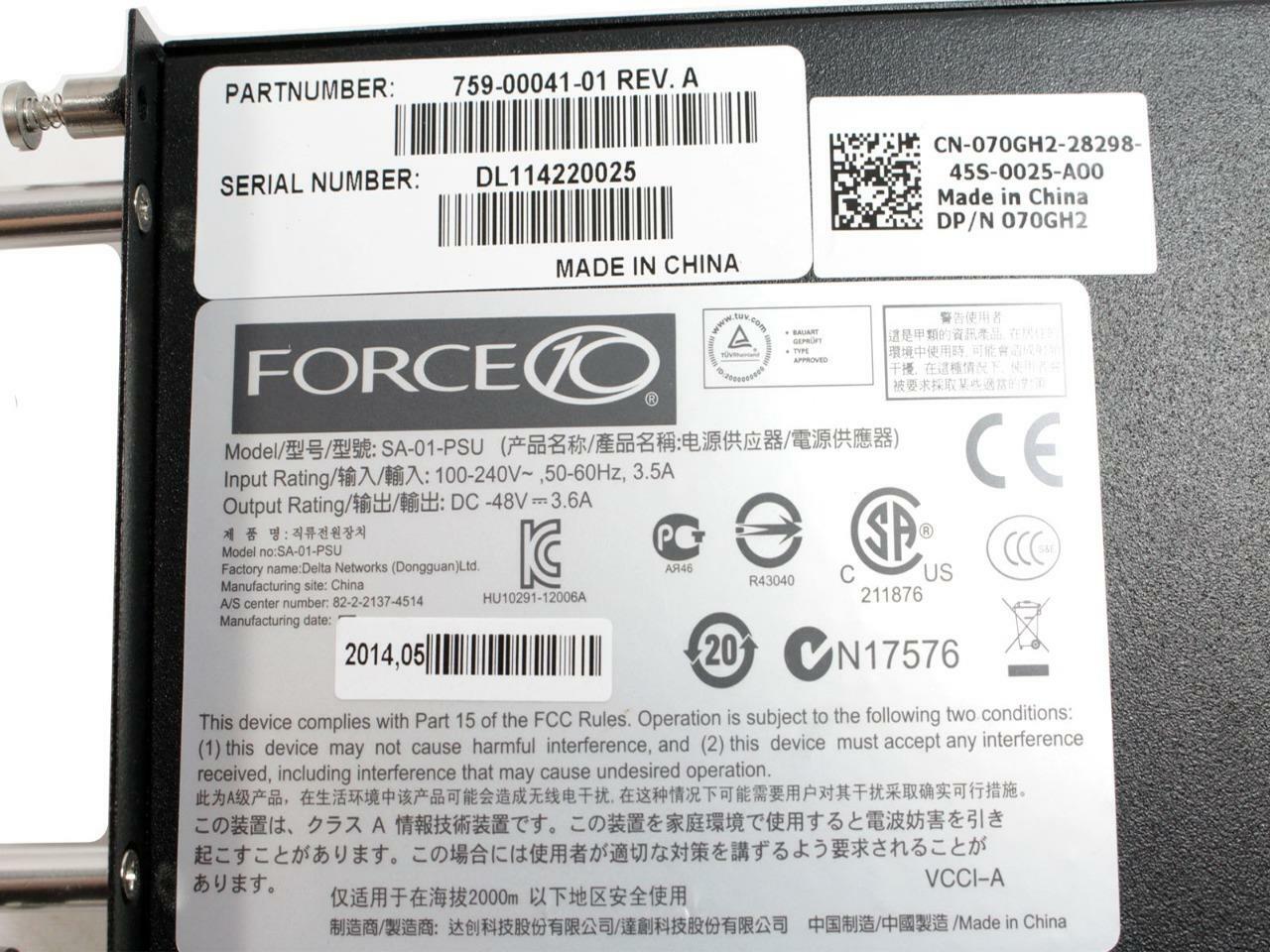 New OEM Dell Force10 SA-01-PSU DC 48V 3.6A Power Supply 759-00041-01 70GH2 3DVY7