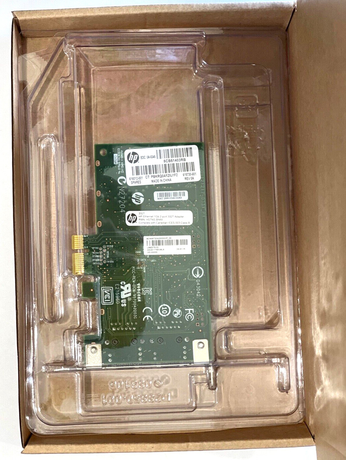 HP 616012-001 615730-001 Broadcom 5720 332T 2-Port 1Gb PCIe Network Card
