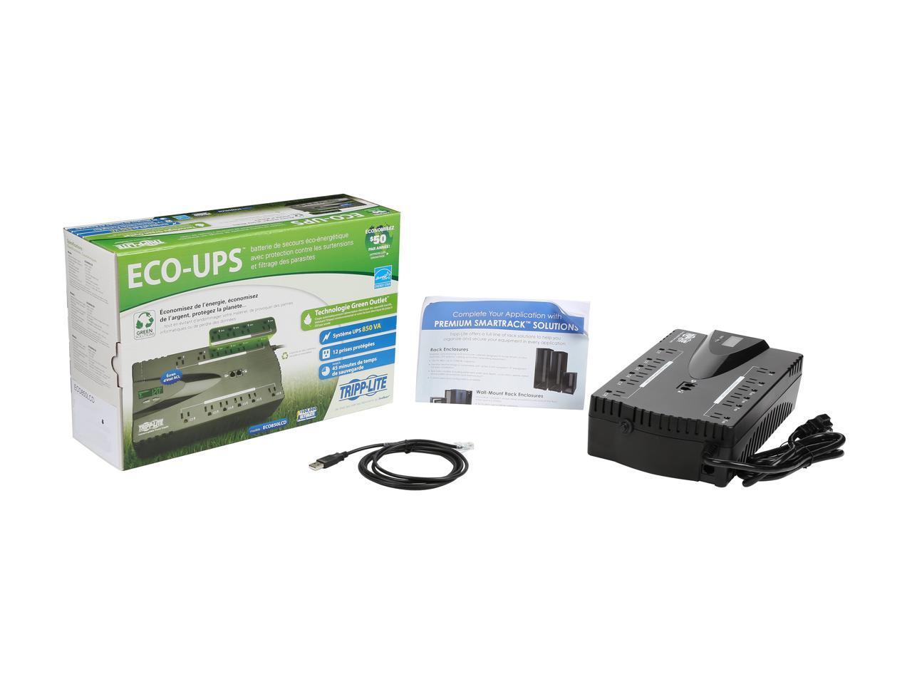 TRIPP LITE ECO ECO850LCD 850 VA 425 Watts 12 Outlets UPS with Enhanced LCD Inter