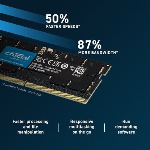Crucial 64GB Kit Sodimm 2 x 32GB 262-Pin DDR5 5600 PC5-44800 Laptop Memory