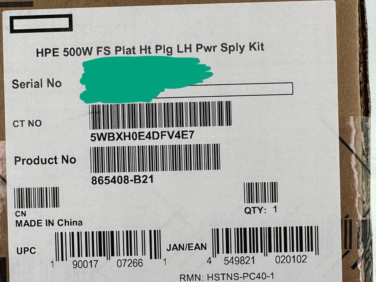 HPE 500W PSU FS Platinum Hot Plug Low Halogen Power Supply Kit 865408-B21 Gen11