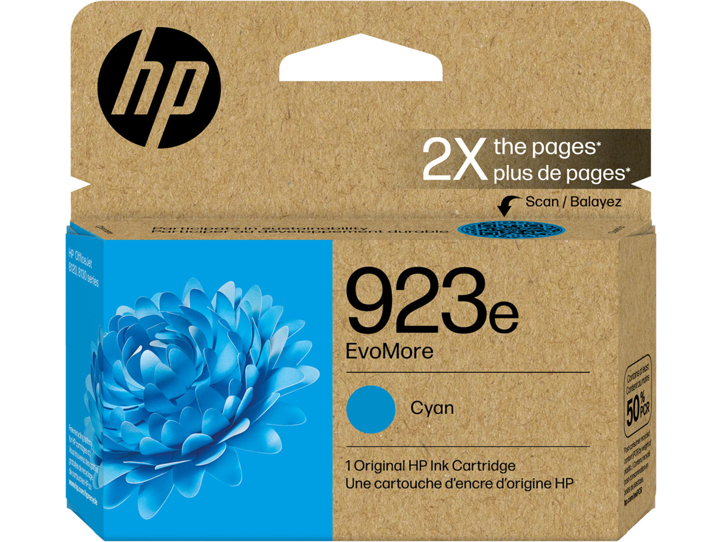 HP 923e EvoMore Cyan Original Ink Cartridge, 800 pages, 4K0T4LN