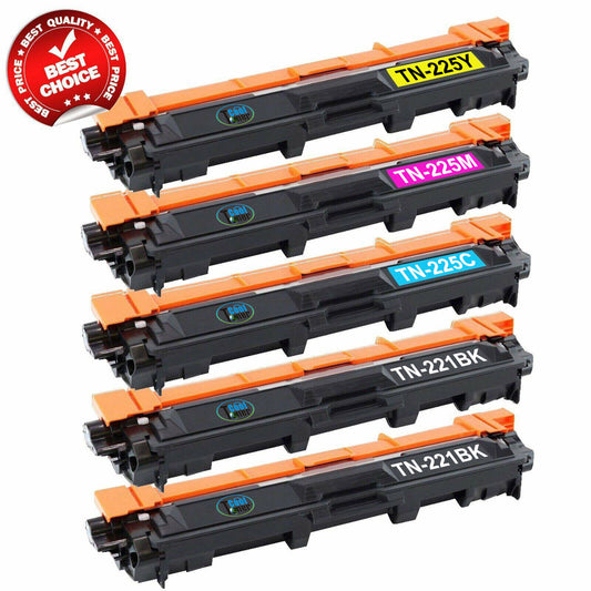 5PK TN221 TN225 Toner Cartridge for Brother MFC-9130CW MFC-9340CDW HL-3140CW