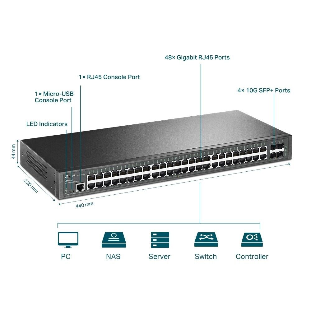 TP-Link TL-SG3452X | 48-Port 1000Mbps Gigabit L2+ Managed Switch | 4* 10GbE SFP+