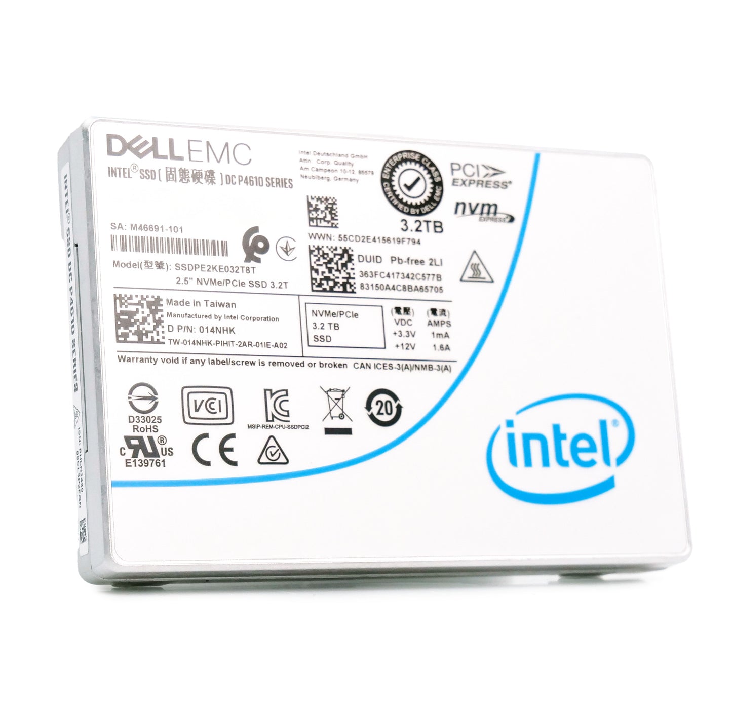 DELL 014NHK Intel DC P4610 3.2TB PCIe 3.1 x4 NVMe U.2 2.5" SSD G14/G15/G16 Tray
