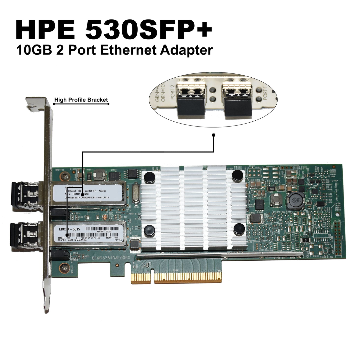 Lot of 10 HPE 530SFP+ 2-Ports 10GbE SFP+ Network Adapter with SFP+ 656244-001