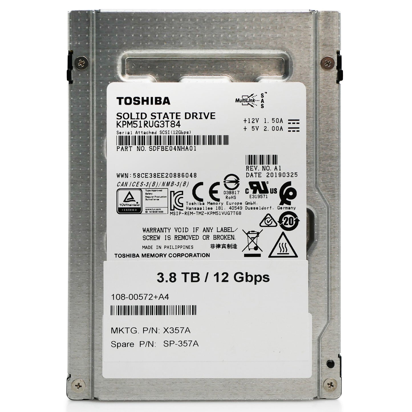 Toshiba/Kioxia PM5-R 3.84TB SAS 12Gb/s 2.5in Enterprise SSD KPM51RUG3T84 (NOT FOR HOME PC)